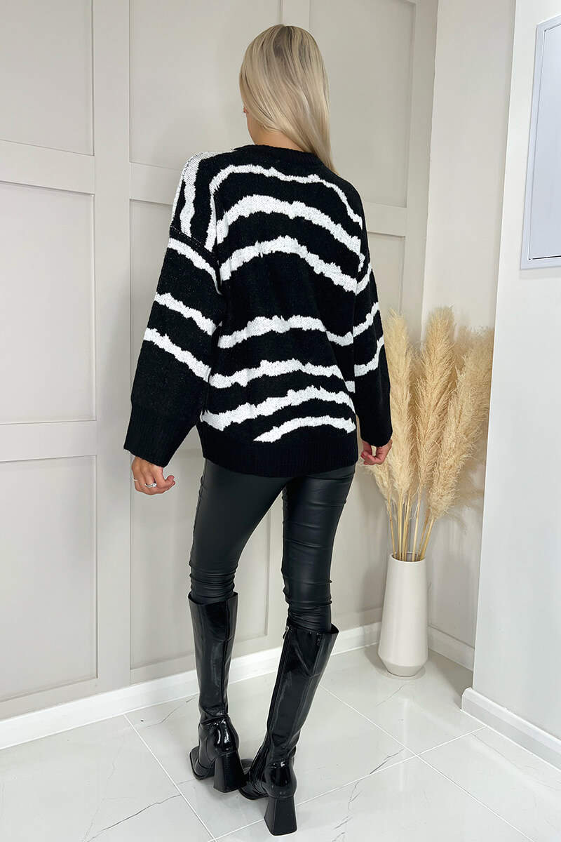 Black And Cream Smudged Stripe Knit Jumper