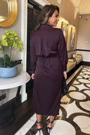 Plum Side Tie Waist Wrap Midi Dress