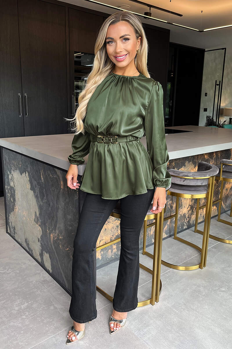 Olive satin top on sale