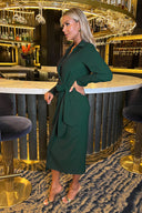 Teal Side Tie Waist Wrap Midi Dress