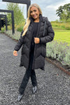 Black Hooded  Long Line Puffer Coat