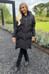 Black Hooded  Long Line Puffer Coat