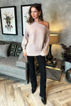 Oatmeal Ribbed Knit Off The Shoulder Batwing Sleeve Jumper