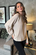 Oatmeal Round Neck Cable Knit Jumper