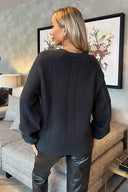 Anthracite Round Neck Cable Knit Jumper