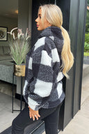 Black Check Drawstring Teddy Hoodie