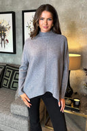 Mid Grey Oversized Mock Neck Jumper