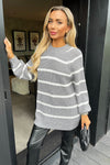 Mid-Grey And Cream Oversized Stripe Knit Jumper