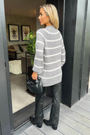 Mid-Grey And Cream Oversized Stripe Knit Jumper