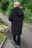 Black Teddy Panelled Long Coat