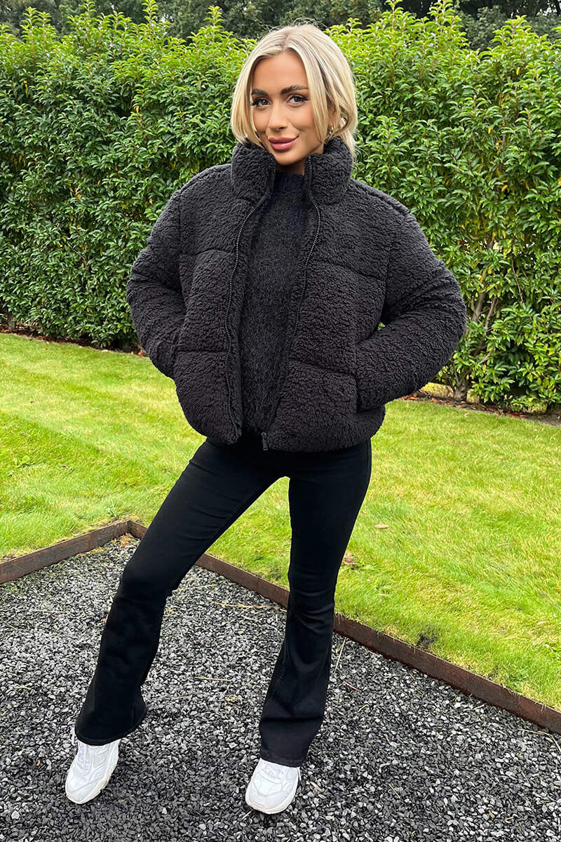 Black teddy coat short on sale