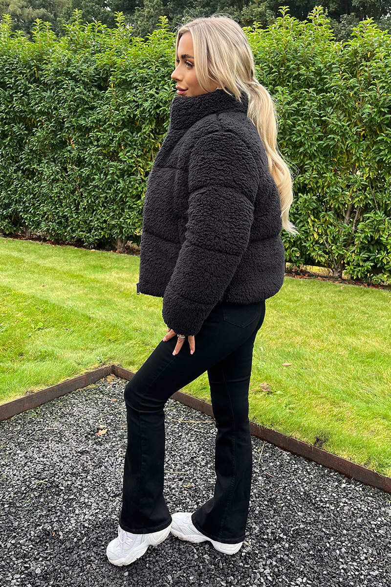 Black Teddy Panelled Short Coat