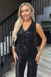 Black Sequin Button Front Waistcoat