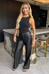 Black Faux Leather Wide Leg Trousers