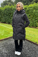 Black Hooded Zip Up Padded Gilet