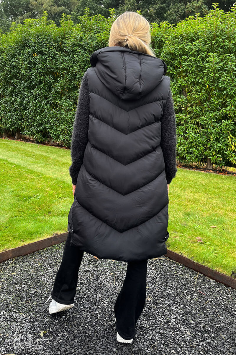 Black Hooded Zip Up Padded Gilet