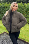 Khaki Teddy Panelled Short Coat