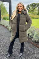 Khaki Teddy Panelled Long Coat