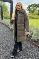 Khaki Teddy Panelled Long Coat