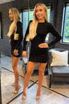 Black Diamante Sparkle Long Sleeve Mini Dress