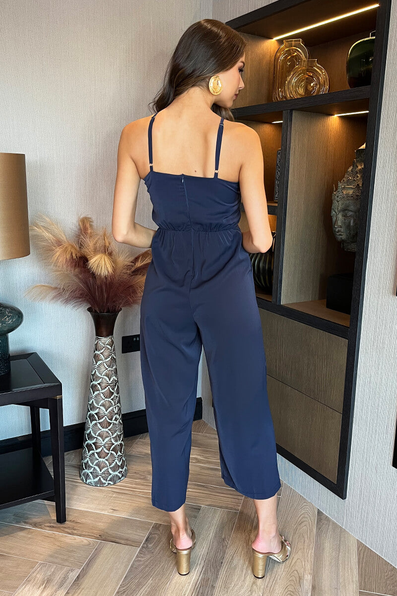 Navy Strappy Racer Neck Jumpsuit