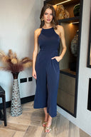 Navy Strappy Racer Neck Jumpsuit