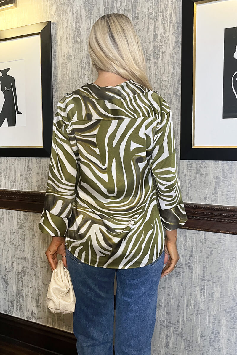 Olive Zebra Print 3/4 Sleeve Shirt