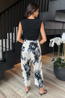 Black And White Marble Print 2 In 1 Belted Jumpsuit