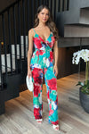 Multi Tie Dye Printed Strappy Tie Waist Jumpsuit