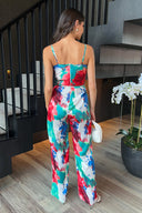 Multi Tie Dye Printed Strappy Tie Waist Jumpsuit