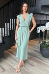 Duck Egg Wrap Top Flutter Sleeve Belted Jumpsuit