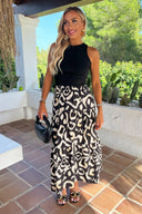 Black And Cream Abstract Print 2 In 1 Smock Midi Dress