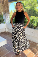 Black And Cream Abstract Print 2 In 1 Smock Midi Dress