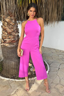 Hot Pink Strappy Racer Neck Jumpsuit