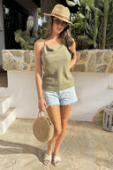 Khaki Strappy Cowl Neck Twist Back Cami Top