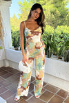 Multi Smudge Print Strappy Cowl Neck Jumpsuit