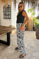 Black And White Zebra Print Wide Leg Trousers