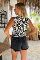 Black And White Zebra Print Button Front Tailored Waistcoat