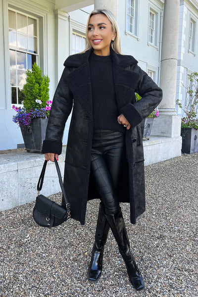 Black Faux Fur Trim Belted Jacket – AX Paris