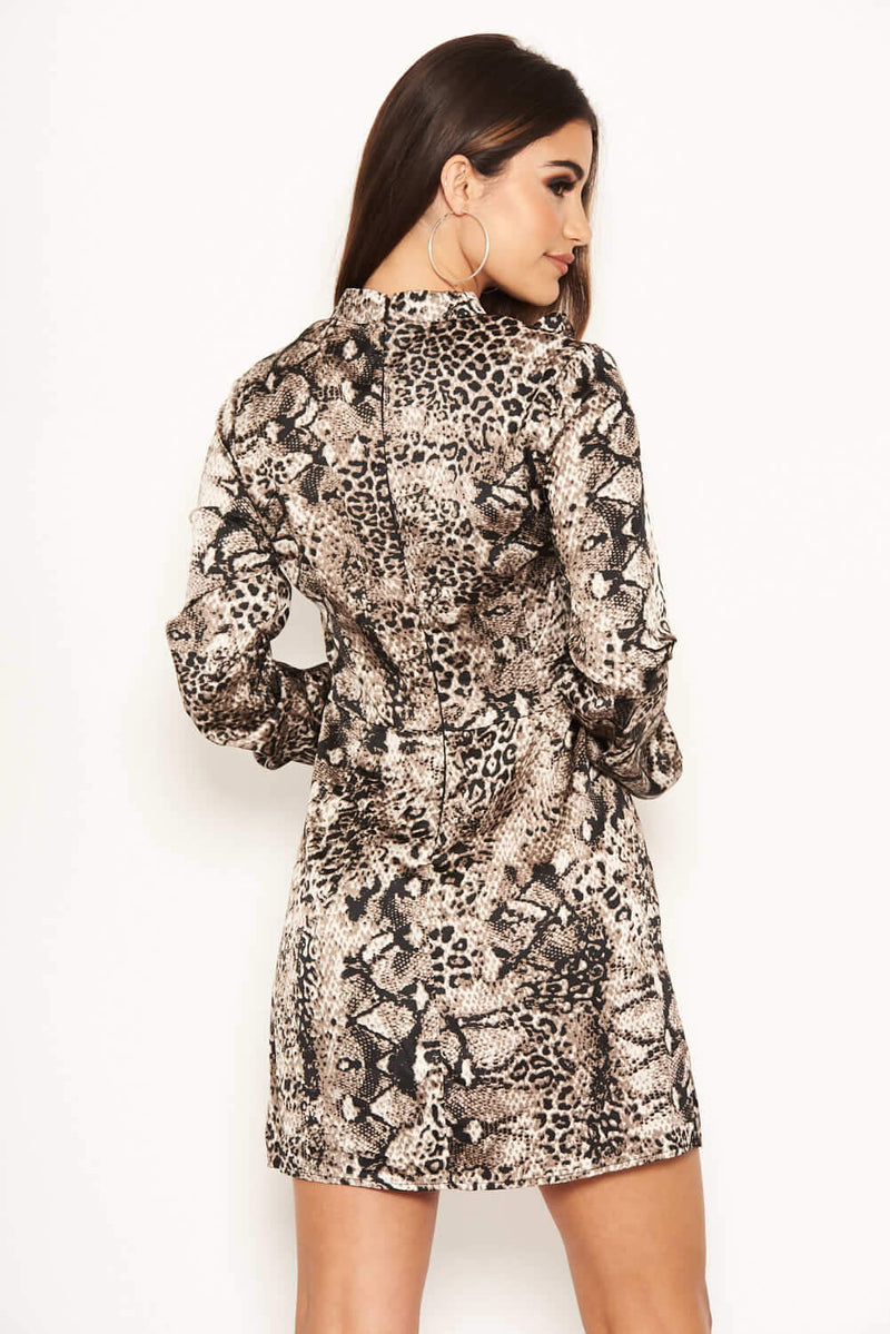 Animal Print Frill Detail Dress