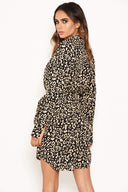 Animal Print Shirt Dress With Tie Belt