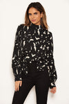 Black Abstract Print High Neck Top