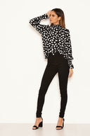 Black Patterned High Neck Top