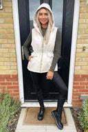 Beige Drawstring Waist Hooded Gilet