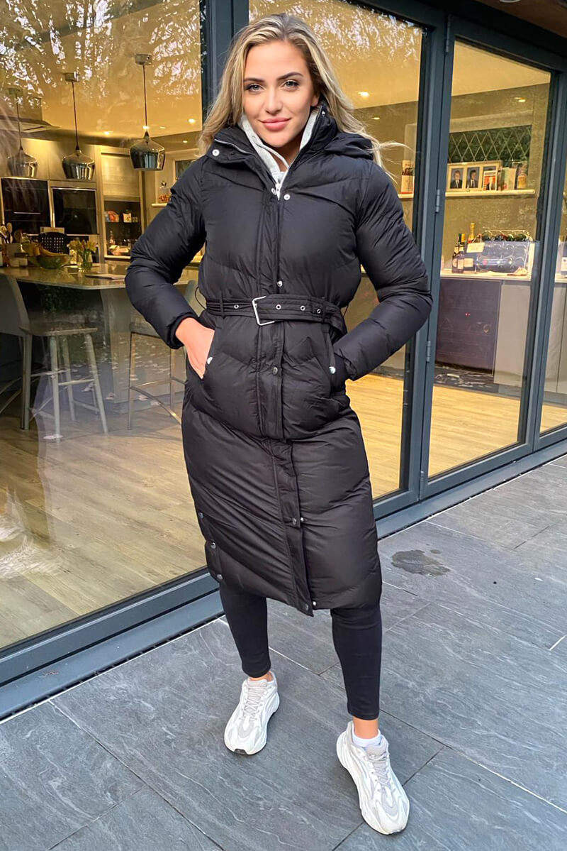 Black Belted Long Puffer Coat