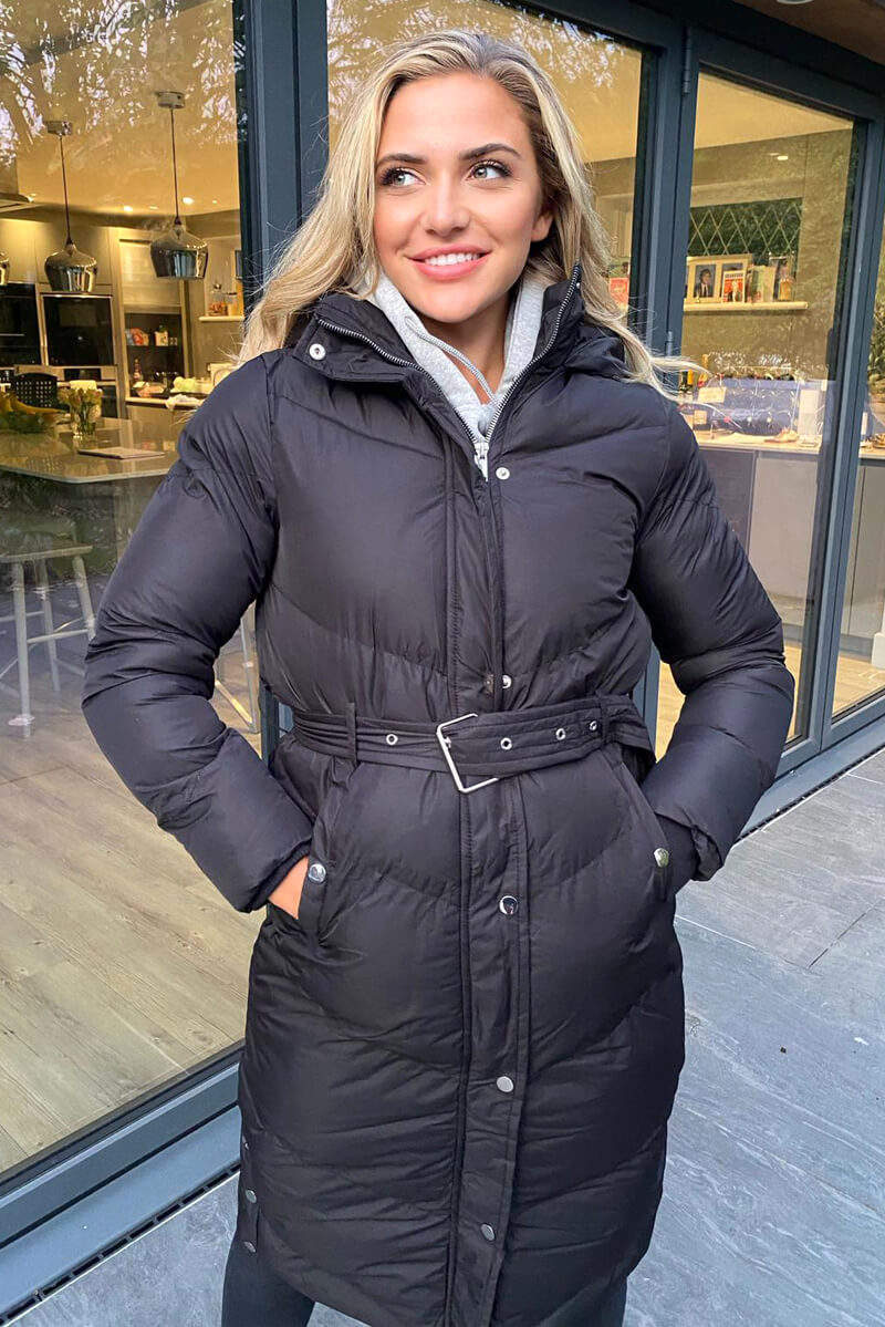 Black Belted Long Puffer Coat