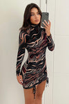 Black Marble Printed Long Sleeve Dress