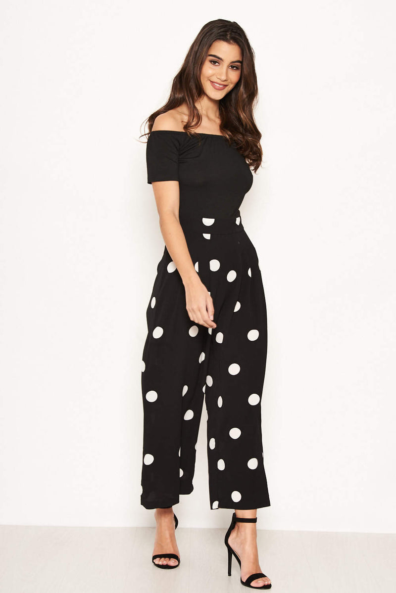 Black Spot Print Bardot Jumpsuit