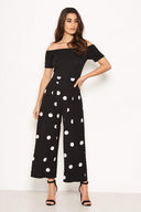 Black Spot Print Bardot Jumpsuit