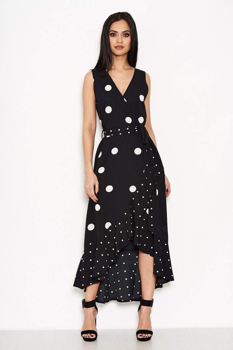 Black Spotted Asymmetrical  Dress